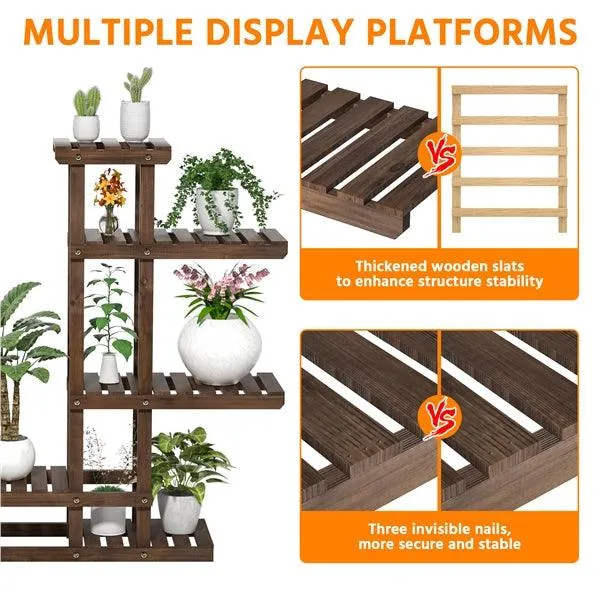 38" Wood Plant Stand Flower Display Shelf Stand 6 Tier for 8 Potted Plants Indoors/Outdoors, photo 7 of 9