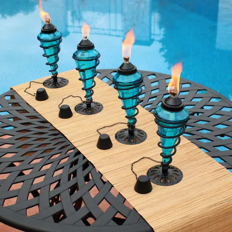 Sunnydaze Blue Glass Outdoor Tabletop Torches - Citronella Torch - Set of 8