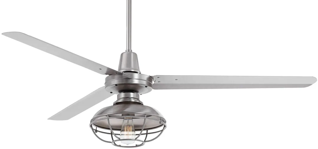 Casa Vieja 60" Casa Vieja Industrial Outdoor Ceiling Fan with Light LED Dimmable Remote Brushed Nickel Silver Blades Cage Damp Patio Porch, photo 4 of 6