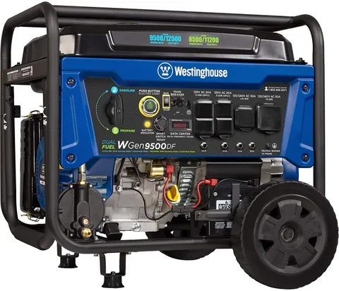 WGen9500DF Dual Fuel Portable Generator-9500 Rated 12500 Peak Watts Gas or Propane Powered-Electric Start-Transfer Switch & RV Ready