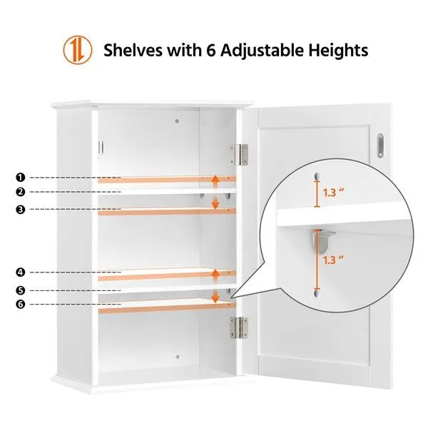 SmileMart Wall Mounted Wooden Storage Cabinet with 3 Tiers Storage Shelves for Kitchen/Bathroom/Living Room, White, photo 7 of 10