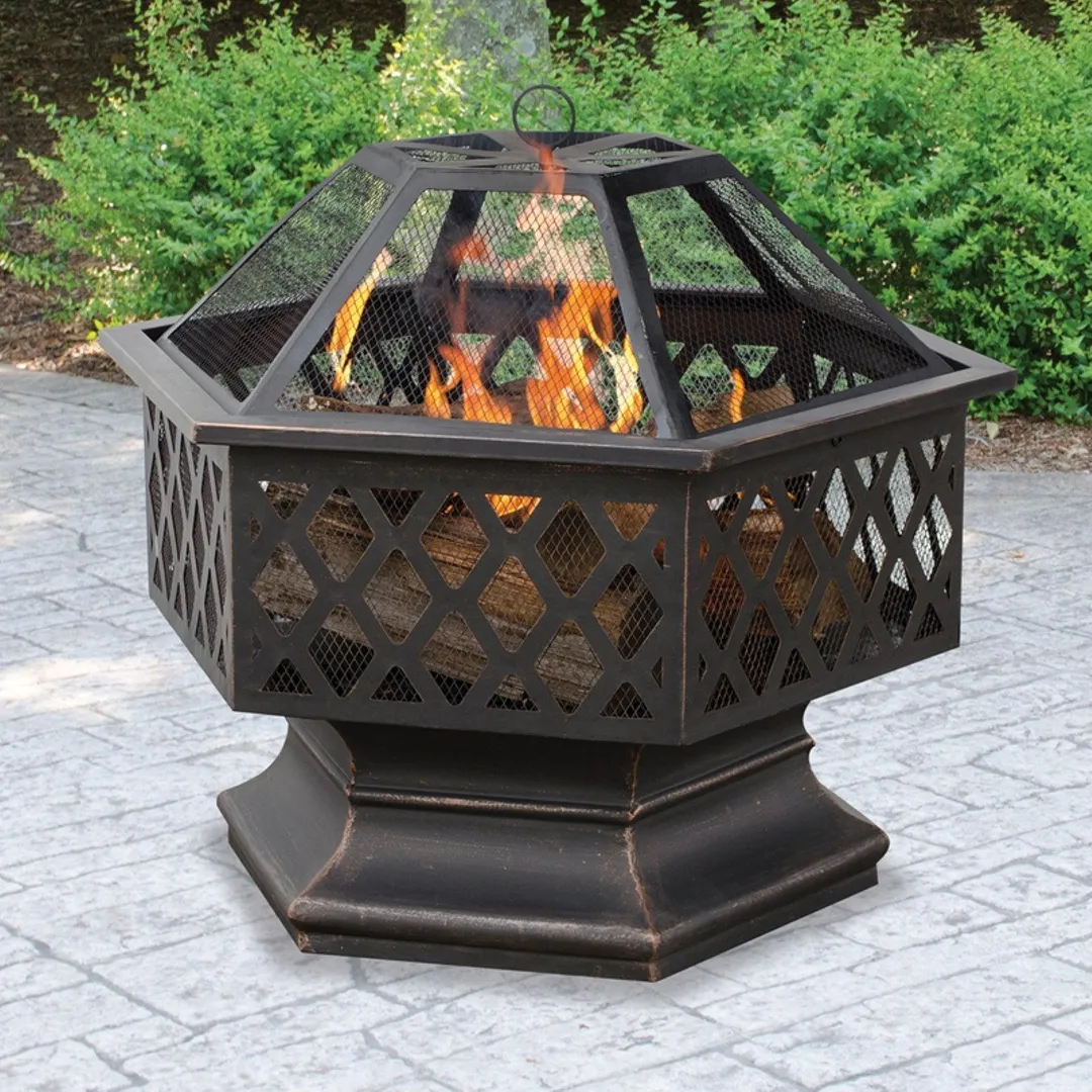 Blue Rhino , WAD1377SP, Hex Shaped Outdoor Fire Bowl with Lattice, Oil Rubbed Bronze, photo 2 of 2