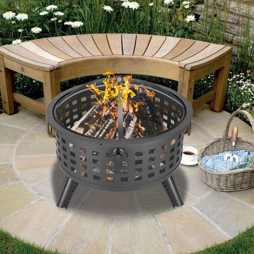 UBesGoo 26" Steel Round Fire Pit Patio Heater Patio Outdoor with Cover, photo 10 of 12