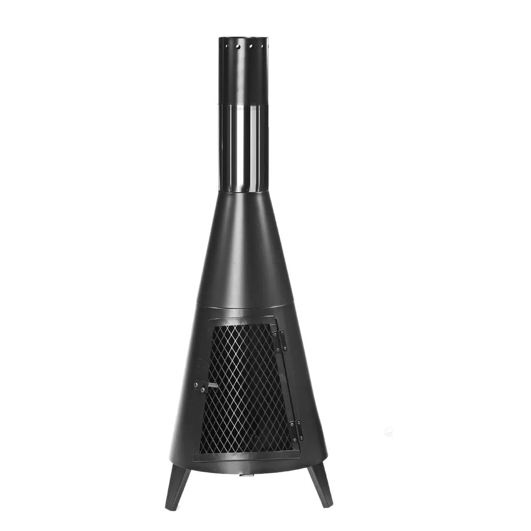 KUDOSALE 45 Inch Outdoor Chiminea Wood-burning Fire Pit Freestanding Fireplace Heater Chiminea Fireplace Heater Stove Wood Charcoal Burning Fire Pit with Fire Poker For Home Backyard Patio, photo 5 of 13