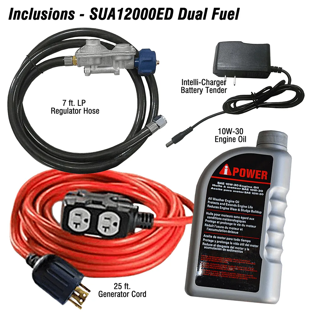 A-iPower SUA12000ED 12000-Watt Hybrid Dual Fuel Portable Generator Propane or Gas EPA/CARB, Black, photo 6 of 6
