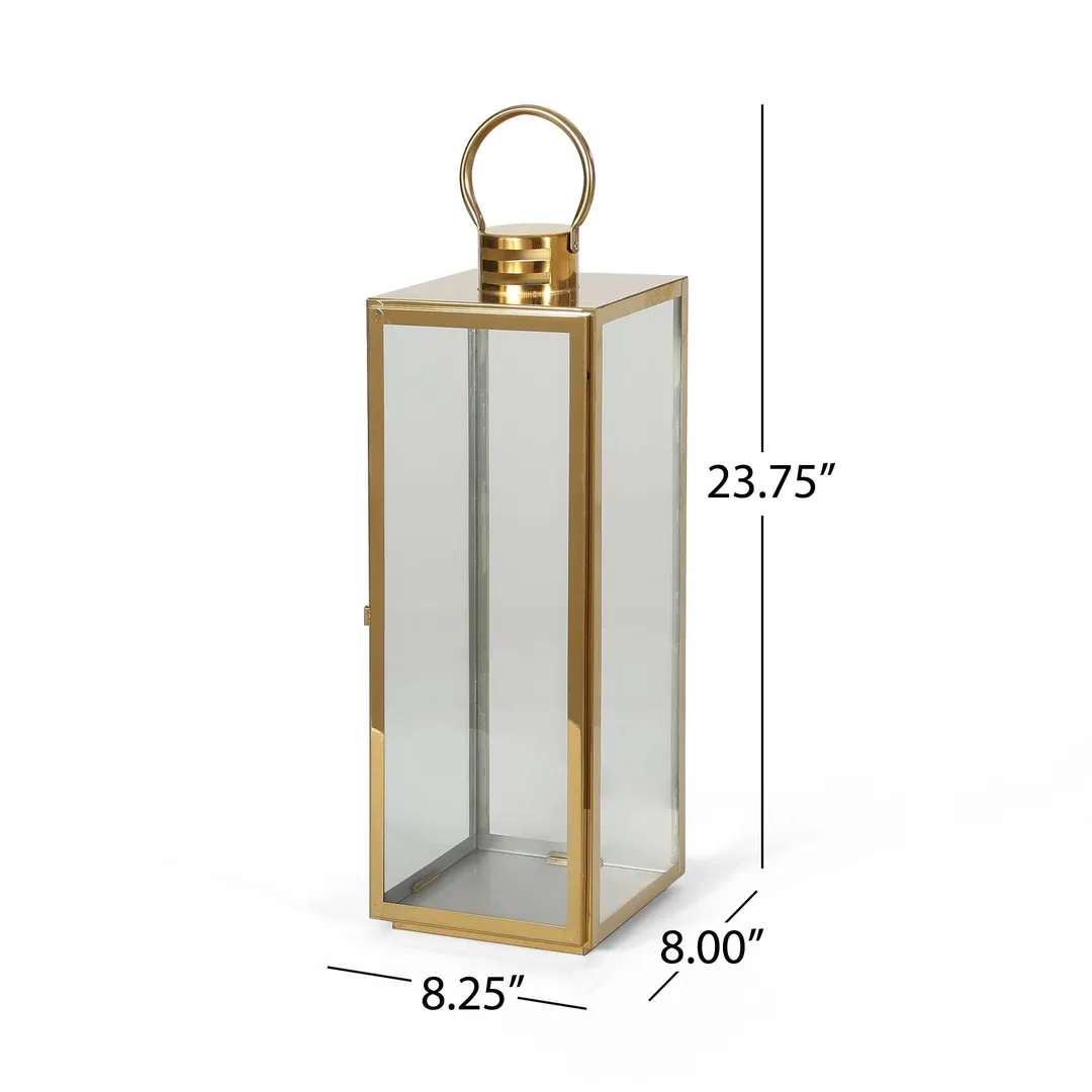 Noble House Otis 24" Modern Outdoor Stainless Steel Lantern, Gold, photo 8 of 8