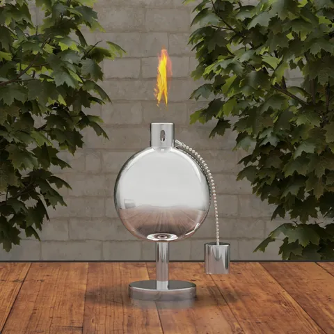 Tabletop Torch Lamp- 10” Stainless Steel Outdoor Fuel Canister Flame Light for Citronella with Fiberglass Wick for Backyard