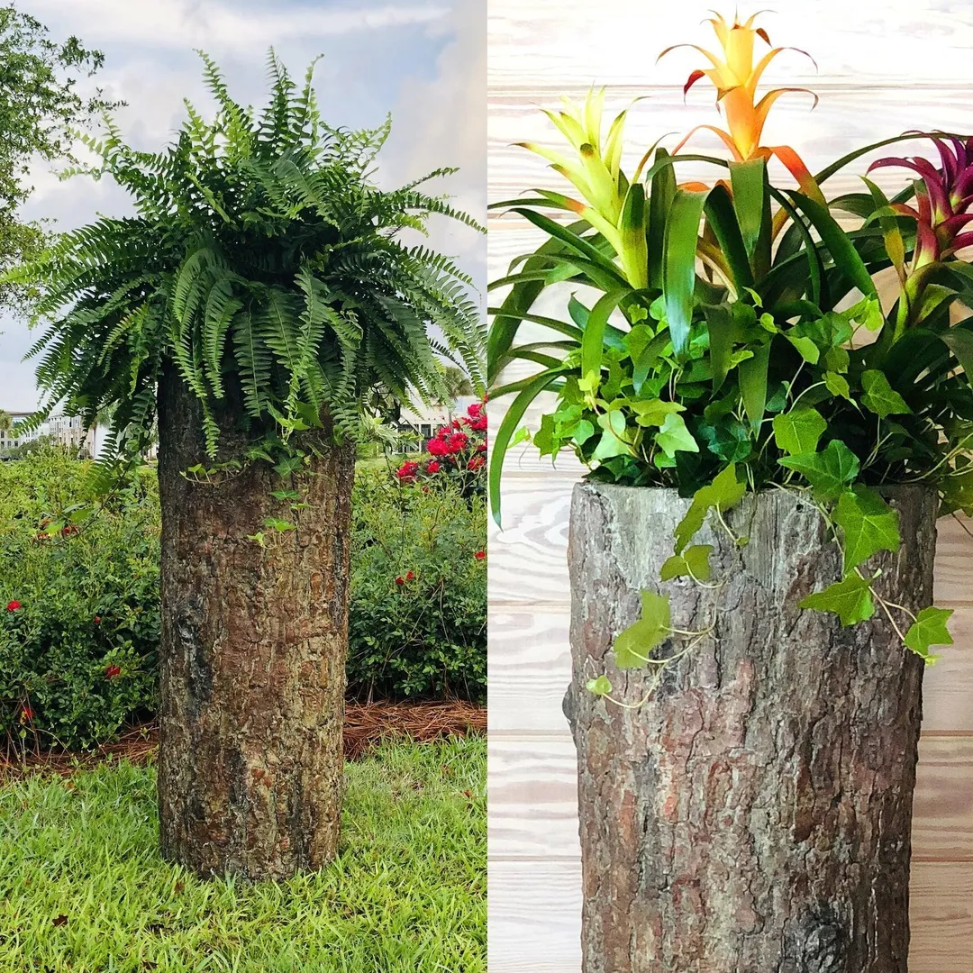 Farmhouse Porch & Home Planter. Country Woodland Rustic Tall Plant and Flower Stand. Large Outdoor Patio and Deck Unique Log Pot Decor, photo 10 of 10
