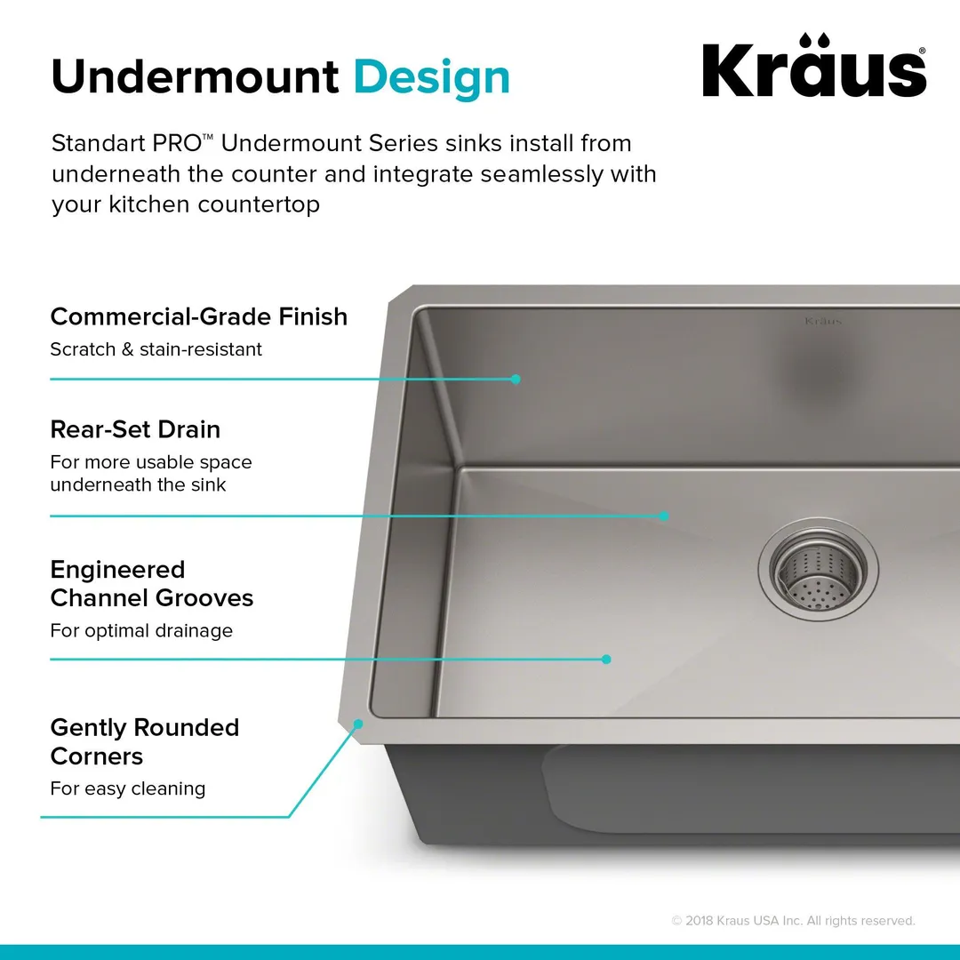 KRAUS Standart PRO? 30-inch 16 Gauge Undermount Single Bowl Stainless Steel Kitchen Sink, photo 7 of 15