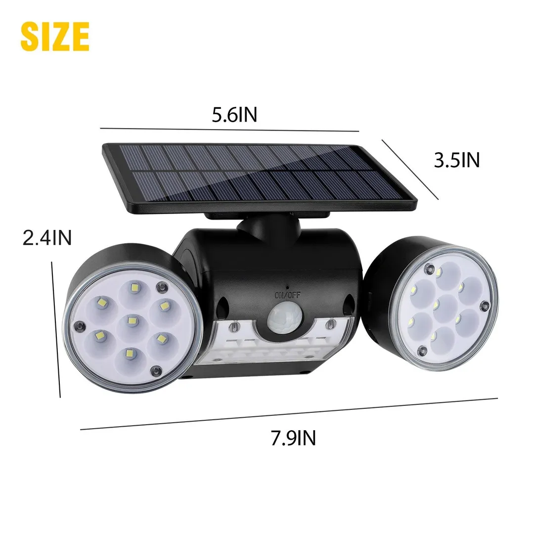 TSV Solar Motion Sensor Dual Head Lights Outdoor Lighting, TSV 30LED IP65 Waterproof 360° Rotatable Solar Powered Wall Lights Spotlight Flood Security Lights for Front Door Yard Garden Garage, photo 9 of 10