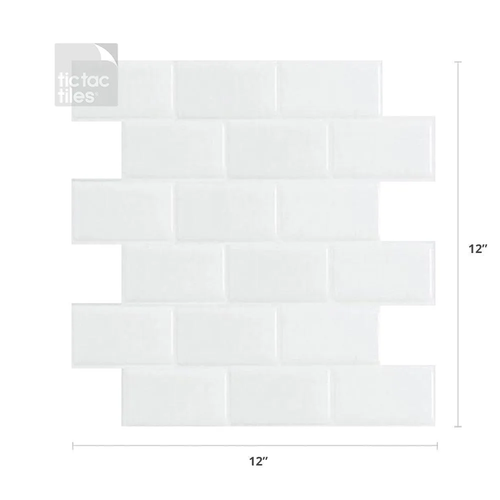 Tic Tac Tiles 10-Sheet Peel and Stick Self Adhesive Removable Stick On Kitchen Backsplash Bathroom 3D Wall Sticker Wallpaper Tiles in Subway White, photo 5 of 7