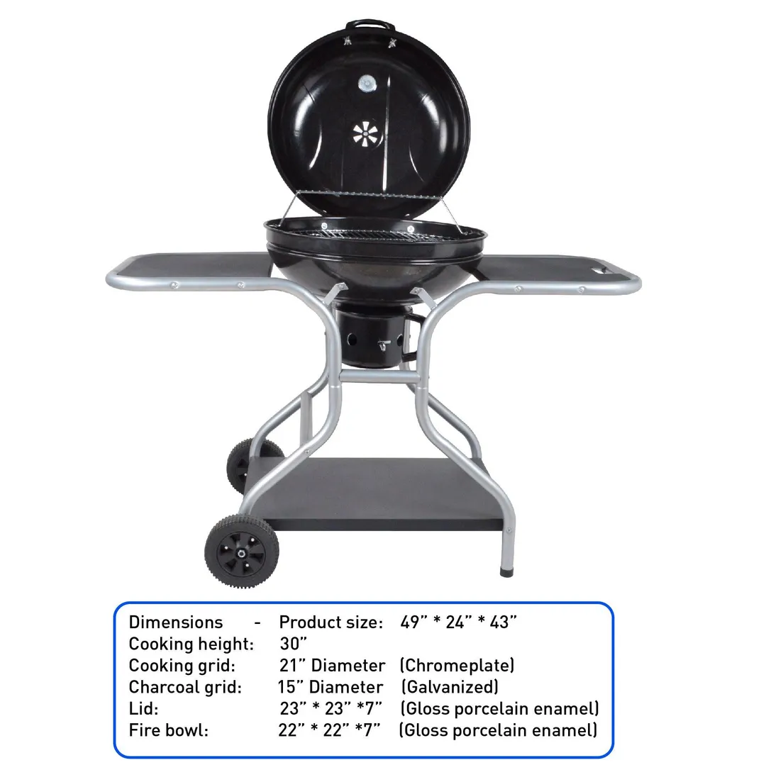 Big Bad Charcoal BBQ Grill – Large Size Barbeque Grill for Outdoor Cooking – Cooking Area 21” Diameter, photo 7 of 7