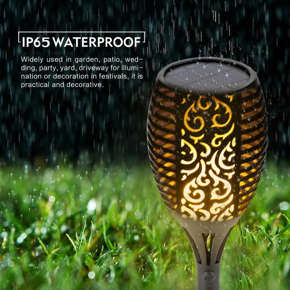Topchances 10 Pack - Solar Lights Outdoor - Flickering Flames Torch Solar Path Light - Dancing Flame Lighting 96 LED Dusk to Dawn Flickering Tiki Torches Outdoor Waterproof Garden, photo 7 of 11