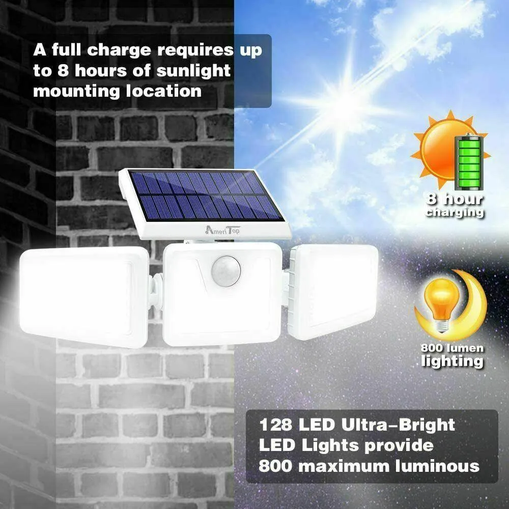 2 Pack - Solar Lights Outdoor, 800LM Wireless LED Solar Motion Sensor Lights Outdoor; 3 Adjustable Heads, 270° Wide Angle Illumination, IP65 Waterproof, Security LED Flood Light, photo 5 of 10