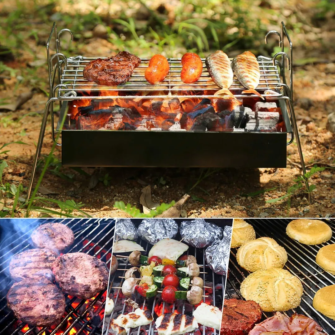 Charcoal Grill Camp Grill Mini Grill Folding Campfire Grill Portable Grill Lightweight Steel Mesh Barbecue Grill Camping Grill for Outdoor Camping Cooking Hiking Backpacking Party, photo 8 of 9