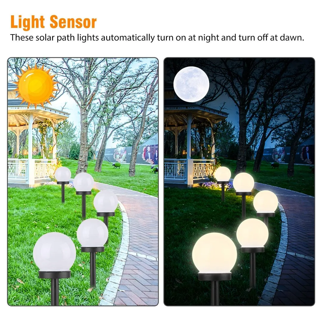 TSV 4/2Pcs Outdoor Solar Lights Ball Lamp, TSV IP55 Waterproof LED Path Light with Auto On/Off Light Sensor, Solar Landscape Lighting for Yard Patio Walkway Pathway Outdoor Garden Path (White/Warm White), photo 2 of 9