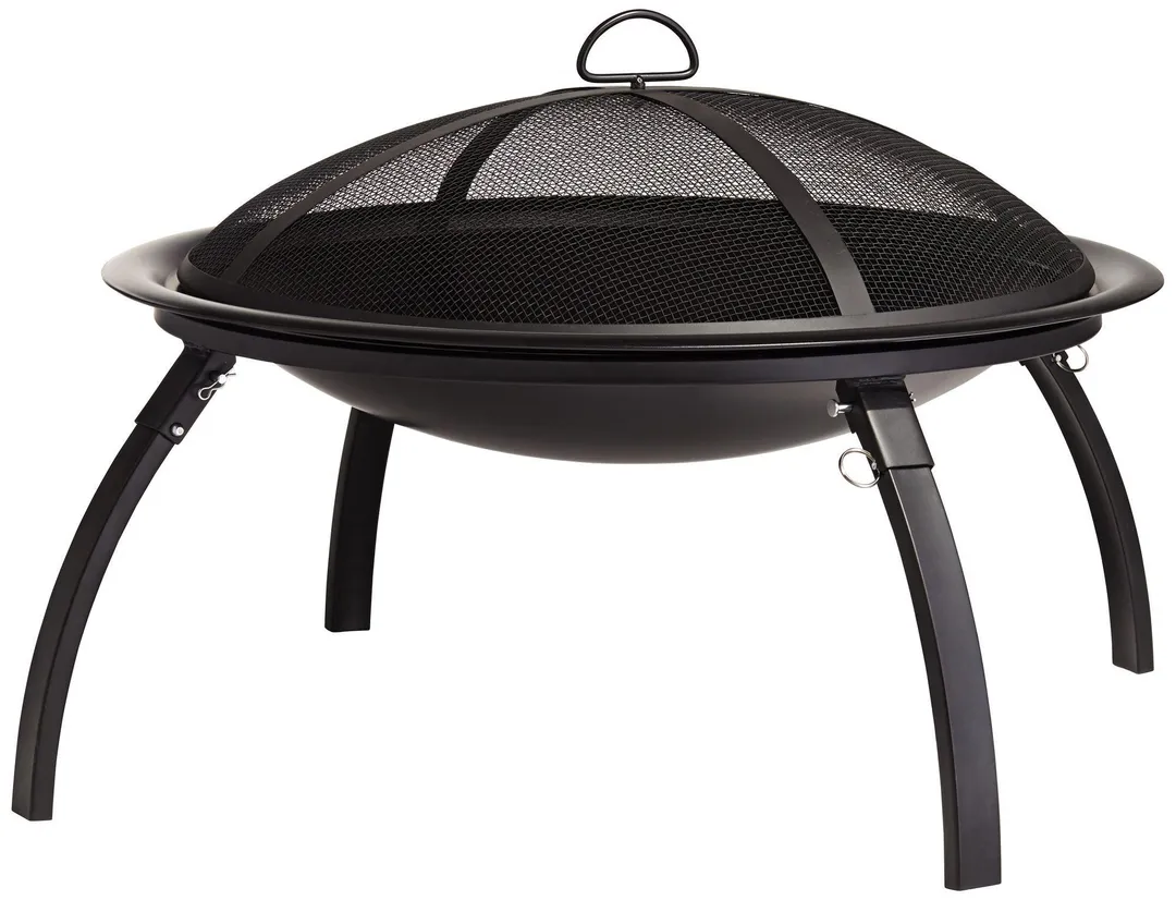 John Timberland Black Outdoor Fire Pit Round 26" Steel Wood Burning Foldable Legs with Spark Screen and Fire Poker for Outside Backyard Patio Camping, photo 6 of 8