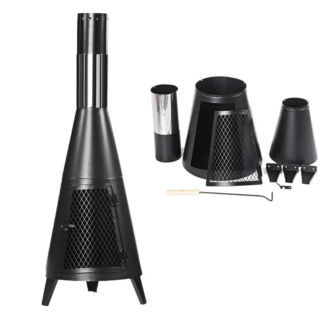 KUDOSALE 45 Inch Outdoor Chiminea Wood-burning Fire Pit Freestanding Fireplace Heater Chiminea Fireplace Heater Stove Wood Charcoal Burning Fire Pit with Fire Poker For Home Backyard Patio, photo 13 of 13
