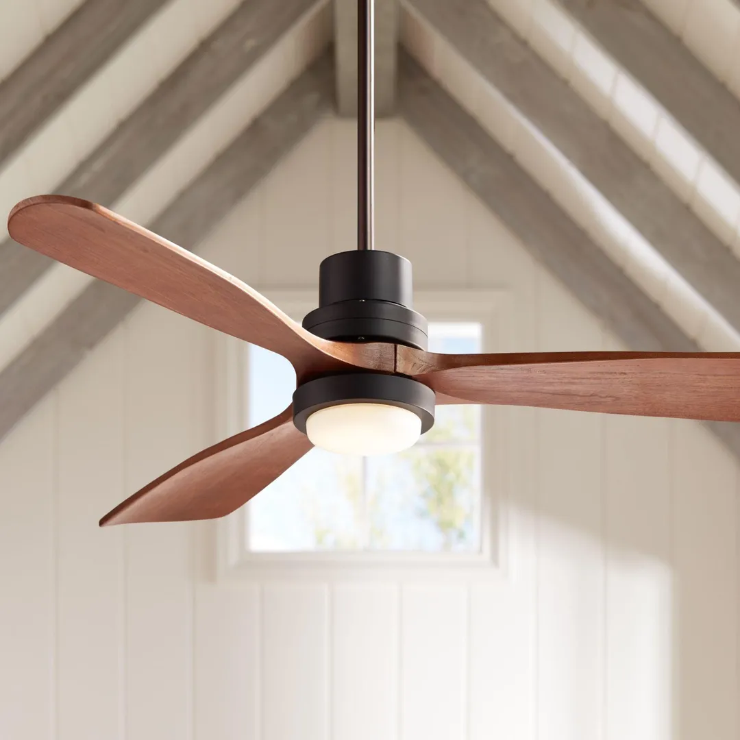 Casa Vieja 52" Casa Vieja Modern Outdoor Ceiling Fan with Light Solid Wood Delta-Wing Oil Rubbed Bronze Damp Rated for Kitchen Patio, photo 8 of 8