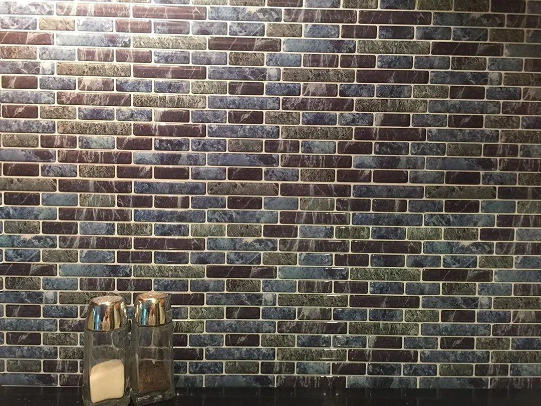 Crystiles Blue, Green, Turquoise and Black Marble, 10 in. x 10 in. Peel and Stick Vinyl Wall Tile Backsplash (6-Pack), photo 5 of 7