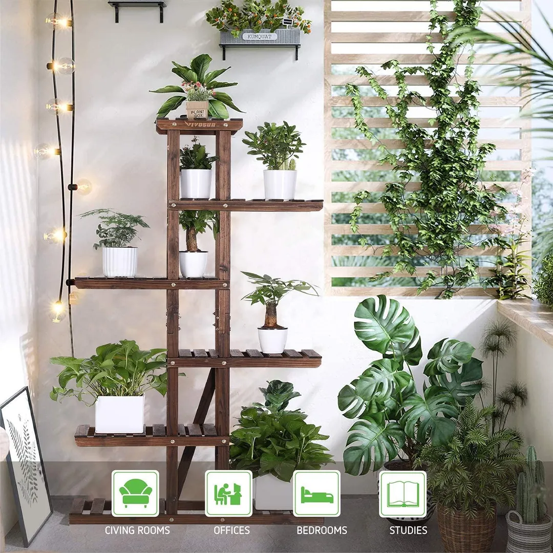VIVOSUN  High Low Shelves Flower Rack Display Wood Plant Stand, photo 5 of 6