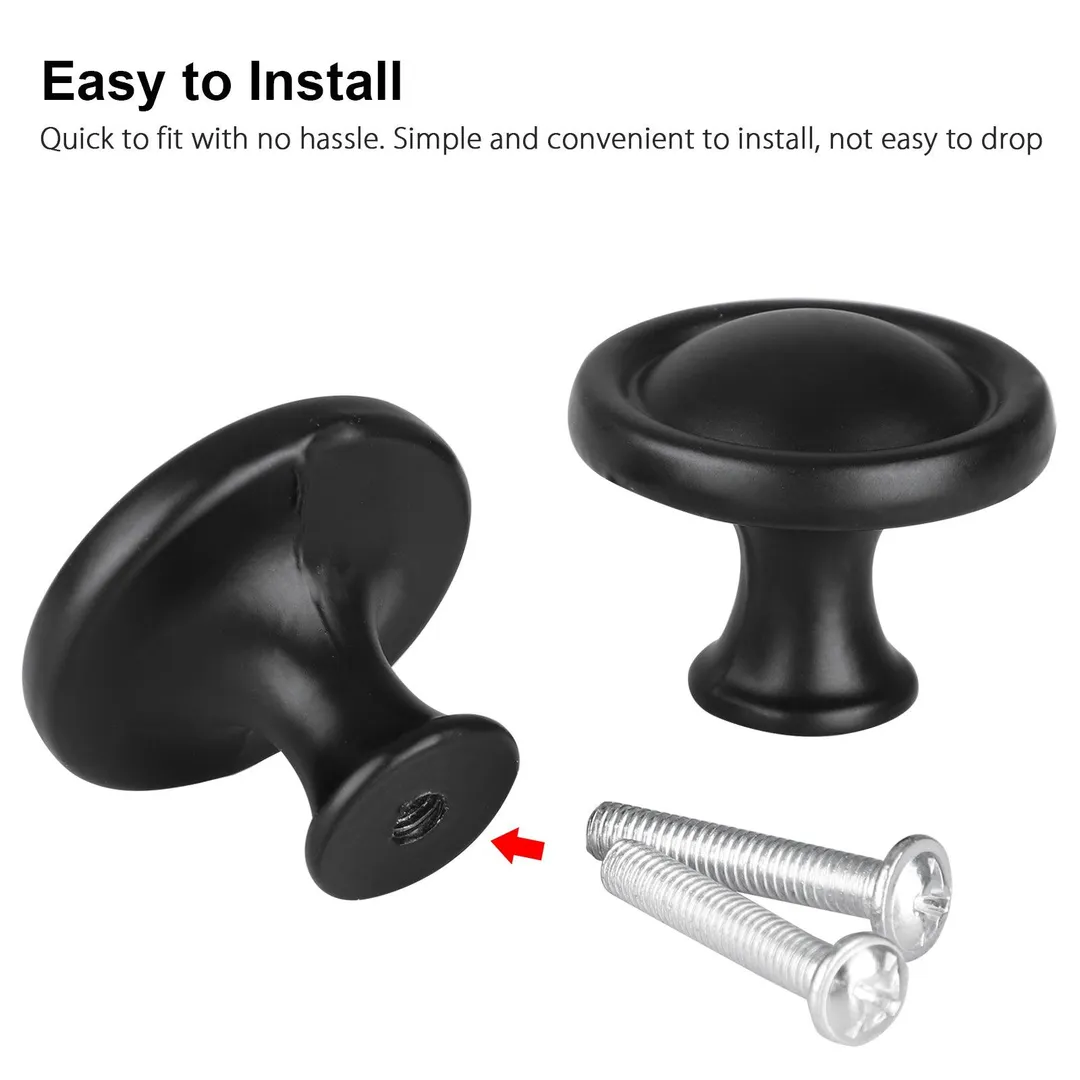 TSV 10pcs Kitchen Round Mushroom Drawer Handles Cabinet Knobs, Black Cabinet Hardware Round Knobs with Screws, Elegant Black Finish, for Bathroom Cabinets Dresser Home Decor (1.14/1.22in Diameter), photo 5 of 9