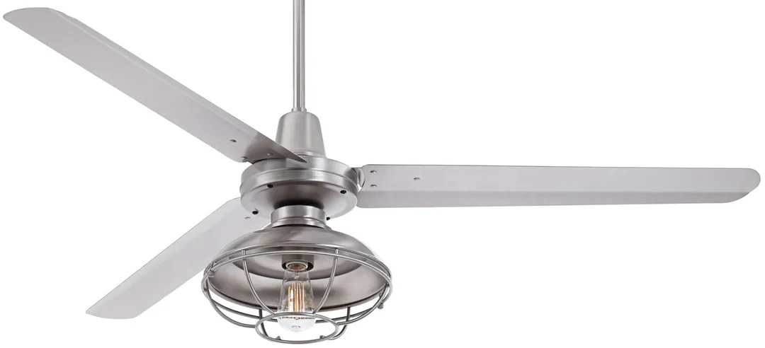 Casa Vieja 60" Casa Vieja Industrial Outdoor Ceiling Fan with Light LED Dimmable Remote Brushed Nickel Silver Blades Cage Damp Patio Porch, photo 2 of 6