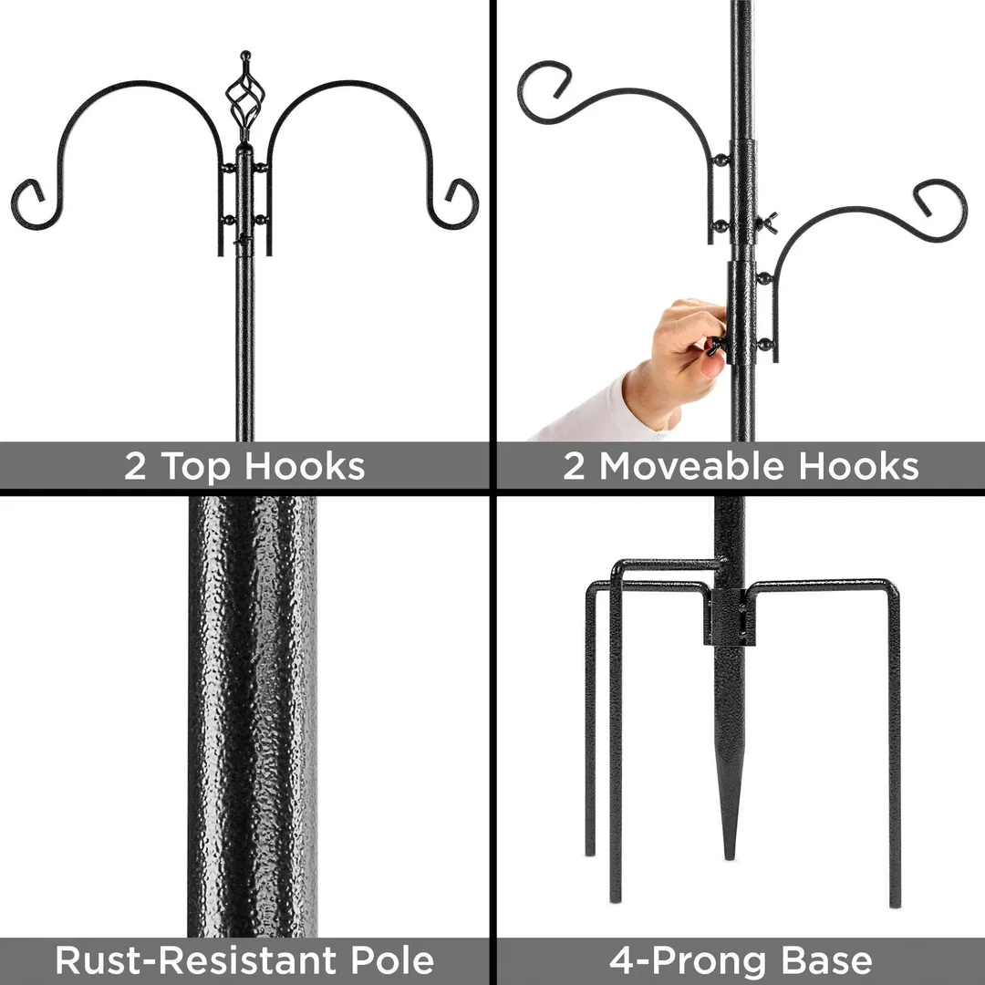 Best Choice Products 91in 4-Hook Bird Feeding Station, Steel Multi-Feeder Stand w/ 2 Feeders, Tray, Bird Bath - Black, photo 5 of 7