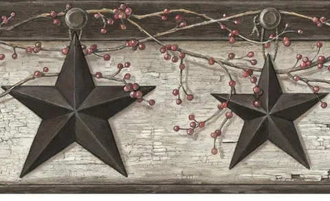 Rustic Barn Star Ennis Grey Wallpaper Border