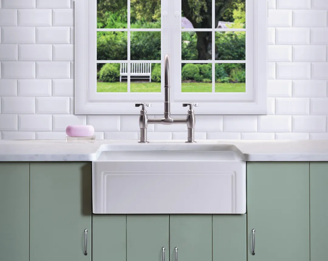 Olde London Farmhouse Fireclay 27" Kitchen Sink with Grid and Strainer in White, photo 6 of 7