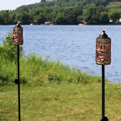Sunnydaze 3-in-1 Tiki Face Outdoor Lawn Torch - 2 Sets of 2 (4 Torches)