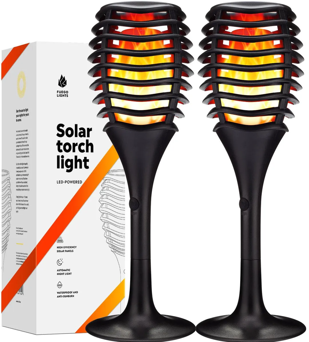 Fuego Lights 2x Fuego Lights - Solar Tiki Torches with Flickering Flame, Outdoor Yard Solar Lights, Waterproof with Automatic Dusk to Dawn, photo 5 of 6