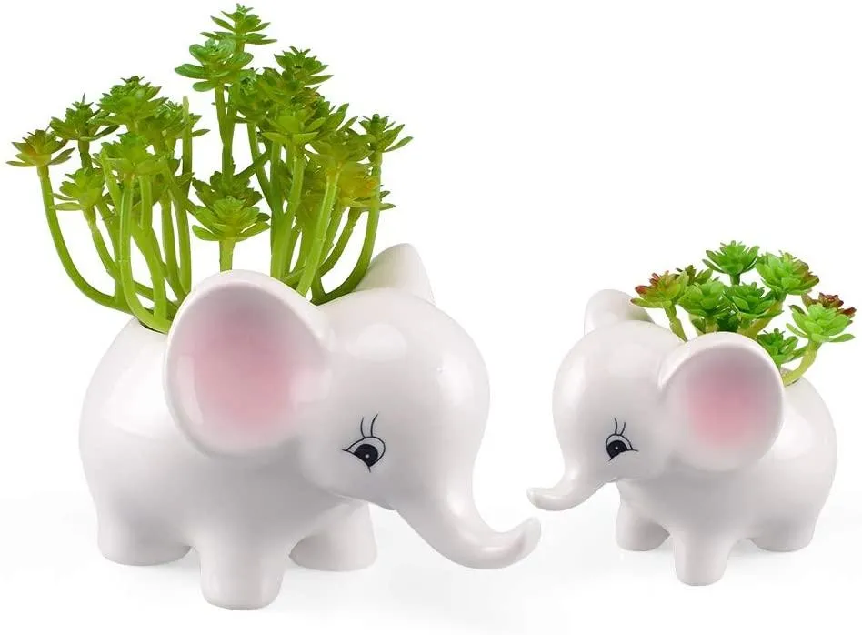 Succulent Pots - 2PCS Elephant Flower Pots Mother Elephant with Baby Elephant Ceramic Succulent Planter Plant Window Boxes with Tray for Indoor Outdoor Cactus Succulent Plant, photo 9 of 9
