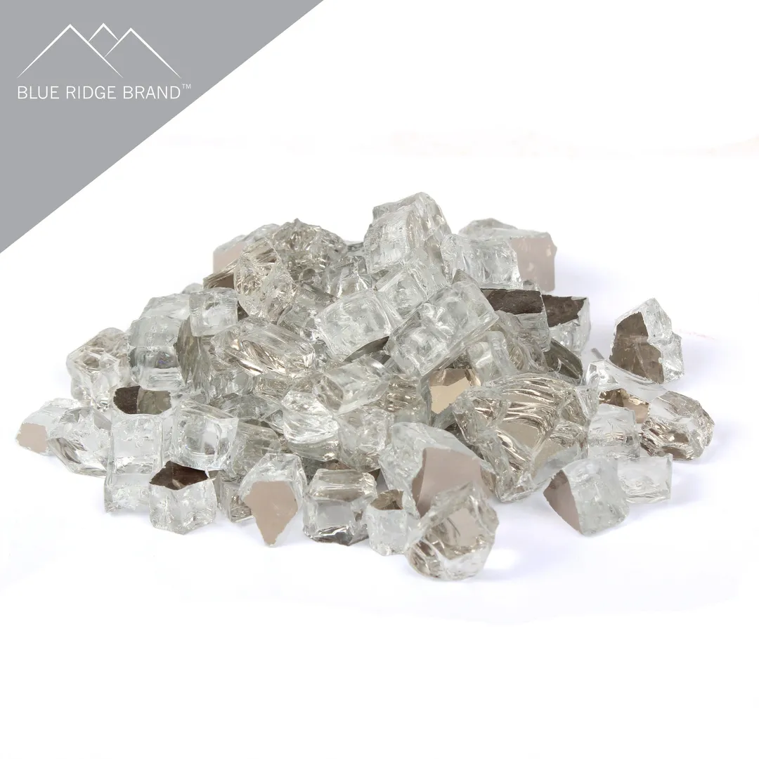 Blue Ridge Brand Fire Pit Glass - Crystal Clear Reflective Fire Glass 1/2" - Reflective Fire Pit Glass Rocks - Blue Ridge Brand™ Reflective Glass for Fireplace and Landscaping 3, 5, 10, 20, 50 Pounds, photo 2 of 3