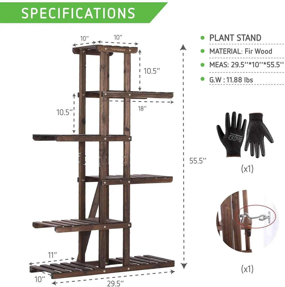 VIVOSUN  High Low Shelves Flower Rack Display Wood Plant Stand, photo 2 of 6