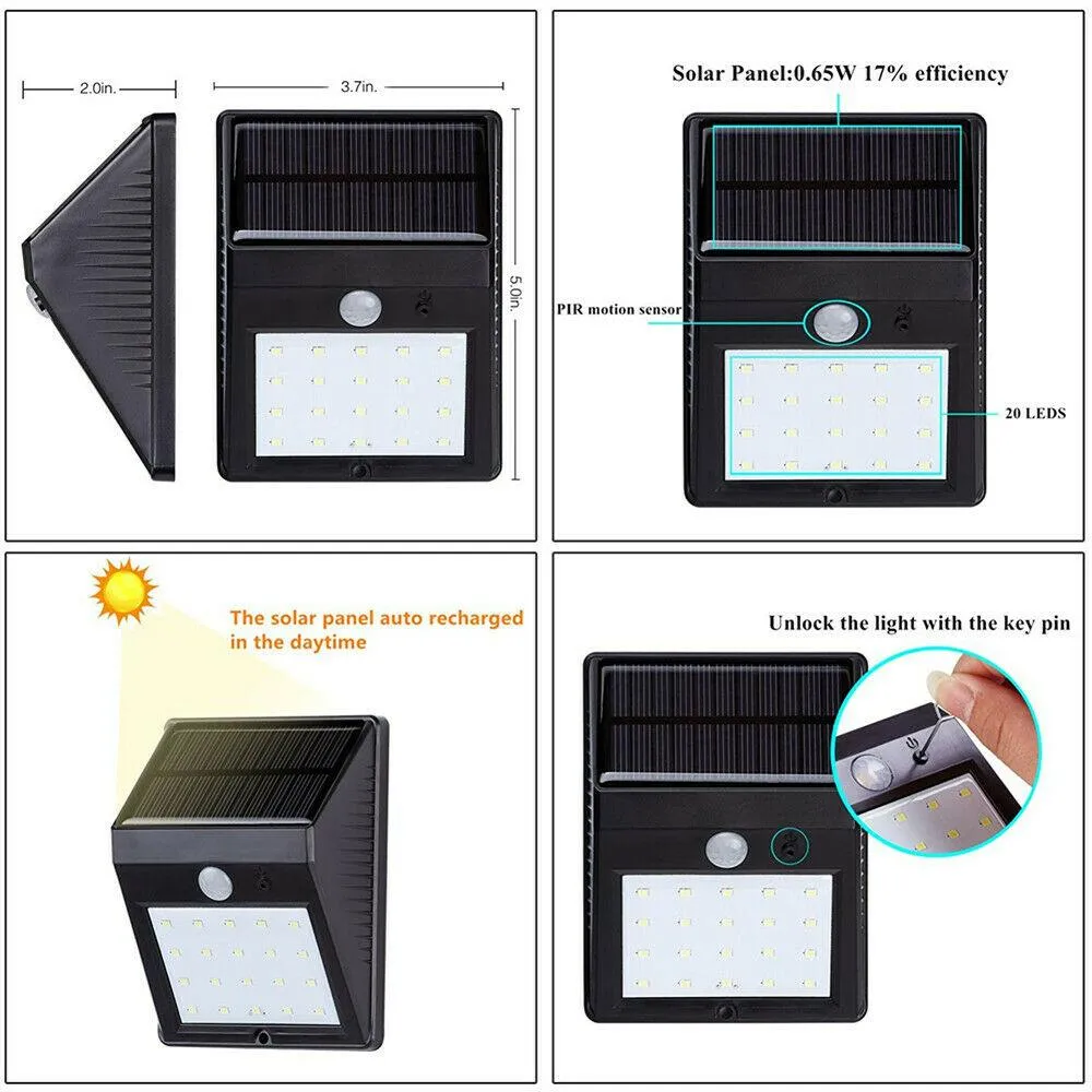 CEES SMIT, INC. Solar Lights Outdoor, Motion Sensor Flood Lights 20 LED Super Bright with 120°Beam Angle, IP65 Waterproof Wireless Solar Spot Lights, Security Lights for Garden, Garage, Driveway, photo 3 of 8