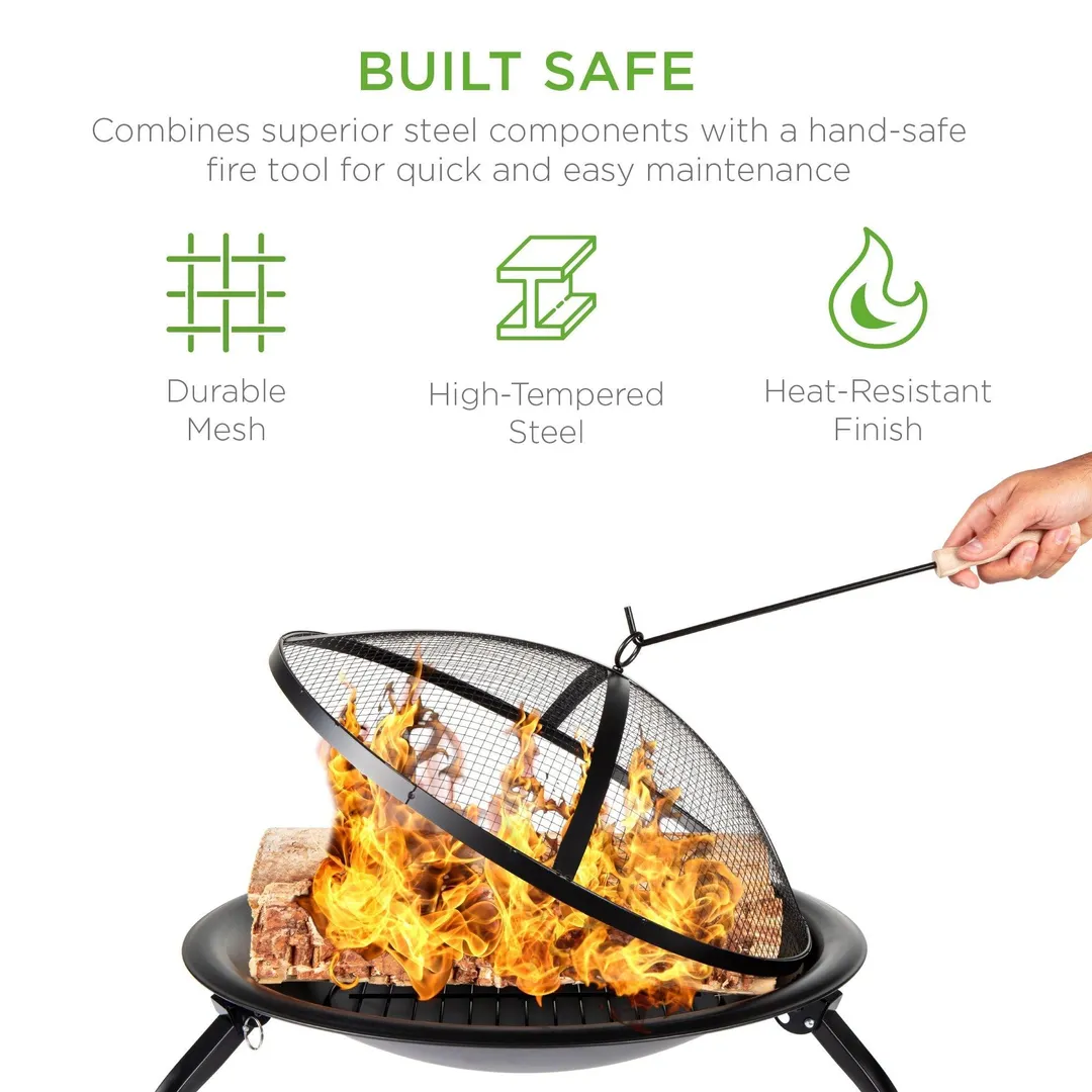 Best Choice Products 22in Fire Pit Bowl, Portable Folding Steel Outdoor Camping Accessory w/ Mesh Cover, Poker, photo 2 of 6