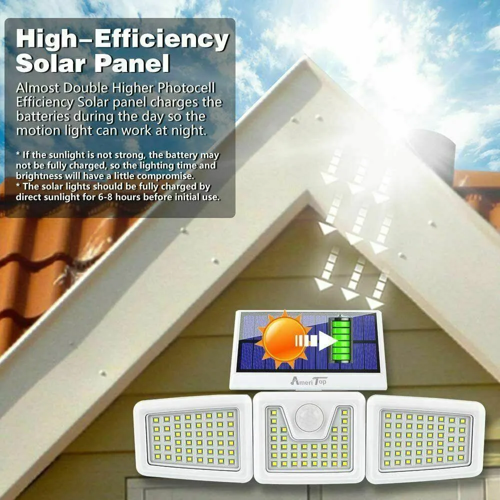 2 Pack - Solar Lights Outdoor, 800LM Wireless LED Solar Motion Sensor Lights Outdoor; 3 Adjustable Heads, 270° Wide Angle Illumination, IP65 Waterproof, Security LED Flood Light, photo 6 of 10