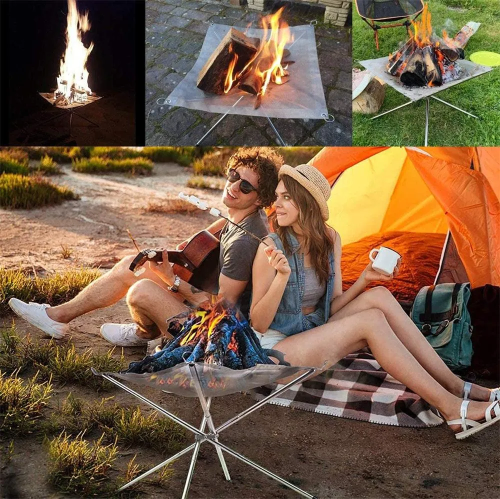 Benson Portable Outdoor Fire Pit,Folding Campfire Stand Collapsible Steel Mesh Fireplace Foldable Outdoor Fireplace with Carrying Bag and Folding Stands for BBQ,Camping,Backyard,Patio,Garden, photo 3 of 9
