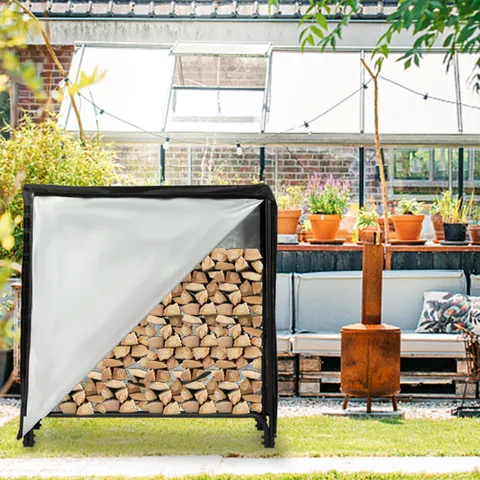 4 Feet Heavy Duty Outdoor Fireplace Firewood Log Rack w/ Waterproof Cover