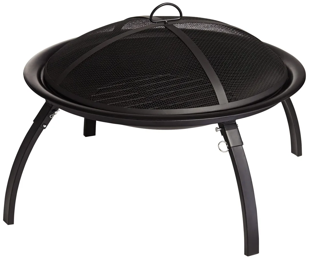John Timberland Black Outdoor Fire Pit Round 26" Steel Wood Burning Foldable Legs with Spark Screen and Fire Poker for Outside Backyard Patio Camping, photo 2 of 8