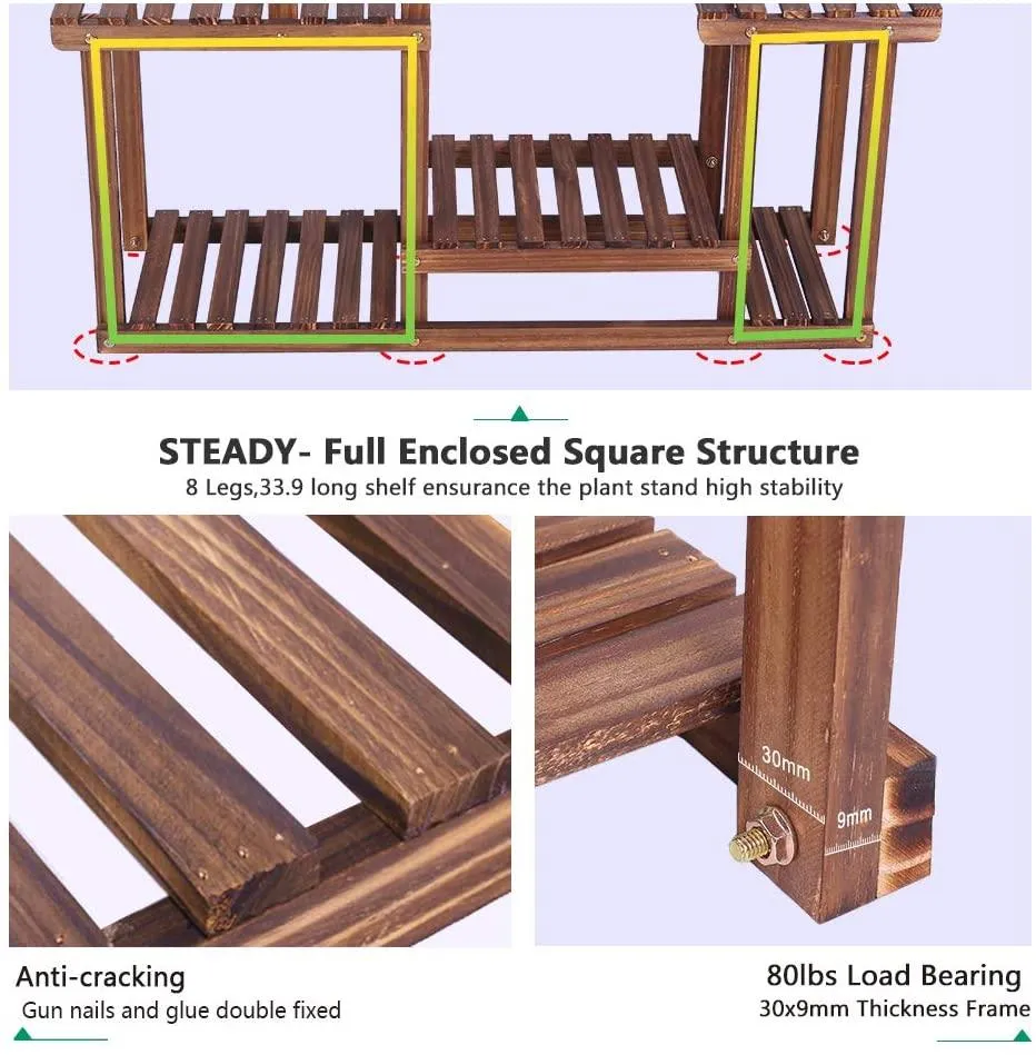 Wood Plant Stand Indoor Outdoor Multiple Flower Pot Holder Shelf Rack Higher and Lower Planter Display Shelving Unit in Garden Balcony Patio Living Room(7-9 Flowerpots), photo 6 of 8