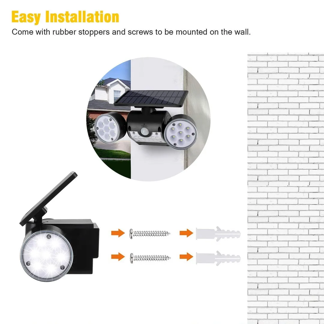 TSV Solar Motion Sensor Dual Head Lights Outdoor Lighting, TSV 30LED IP65 Waterproof 360° Rotatable Solar Powered Wall Lights Spotlight Flood Security Lights for Front Door Yard Garden Garage, photo 8 of 10