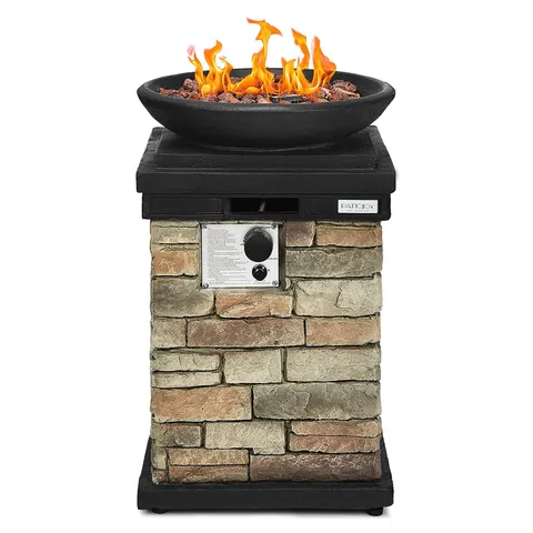 Patio Propane Burning Fire Bowl Column W/ Lava Rocks & Cover 40,000 BTU
