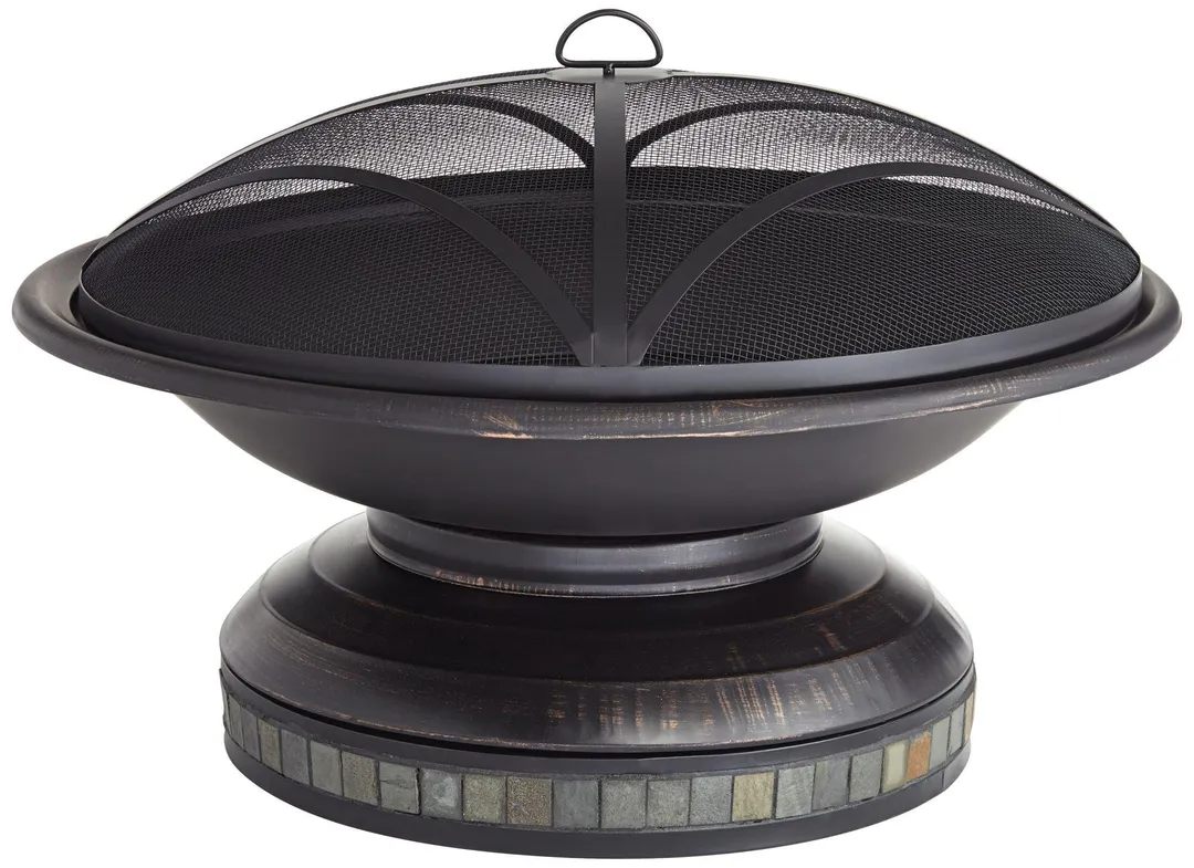 John Timberland Black Iron Outdoor Fire Pit Round 35" Steel Wood Burning with Spark Screen and Fire Poker for Outside Backyard Patio Camping, photo 2 of 8