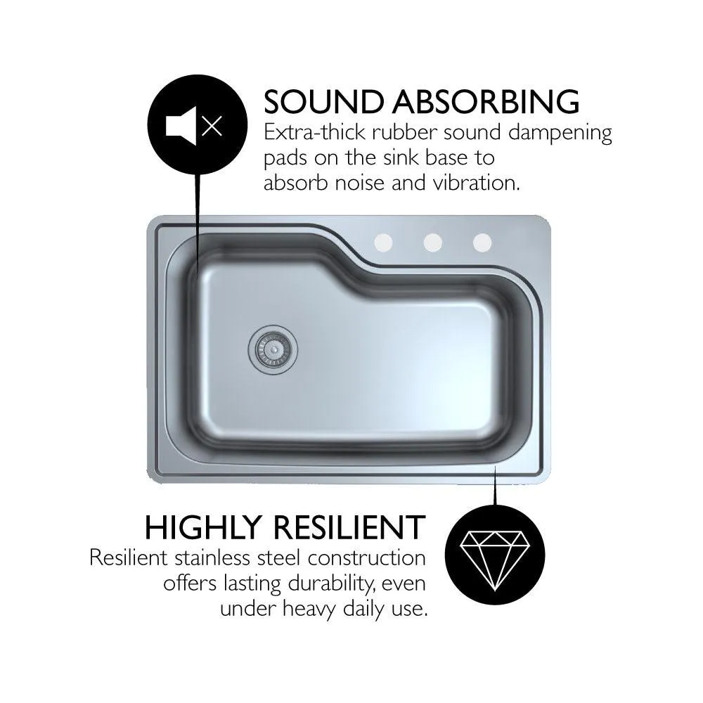 Design House 110593 Single Bowl 3-Hole 33x22x8 in. 18 Gauge Kitchen Sink, Stainless Steel, photo 7 of 7