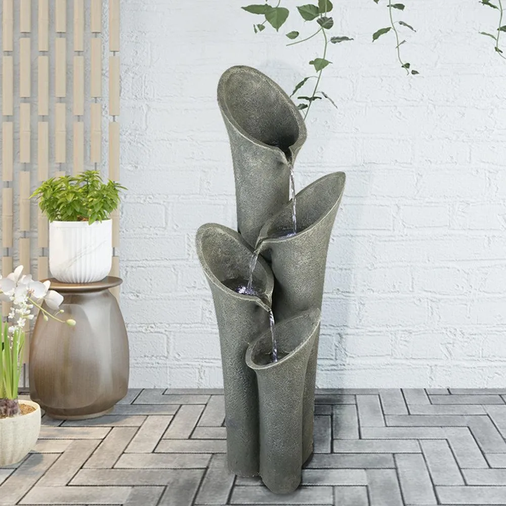 Waterfall Garden Fountain with LED Lights 33.4" H Curved Cascading Indoor Outdoor Water Fountain with Built-in Quiet Pump and LED Lights Perfect Garden Water Feature, Patio Fountain, photo 2 of 10