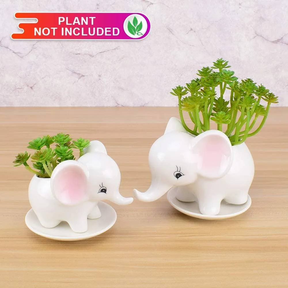 Succulent Pots - 2PCS Elephant Flower Pots Mother Elephant with Baby Elephant Ceramic Succulent Planter Plant Window Boxes with Tray for Indoor Outdoor Cactus Succulent Plant, photo 2 of 9