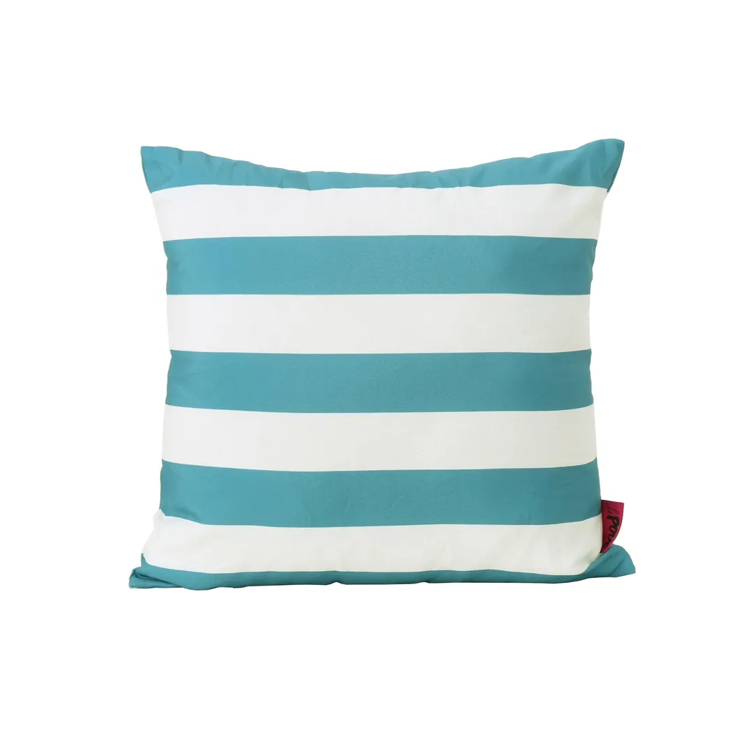 Esme Outdoor Water Resistant Fabric Solid and Striped Square Throw Pillows, Set of 4, Dark Teal, photo 10 of 11