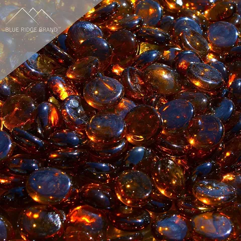 Fire Pit Glass - Dark Amber Reflective Fire Glass Beads 3/4" - Brown Reflective Fire Pit Glass Rocks - Blue Ridge Brand™ Reflective Glass Beads for Fireplace and Landscaping 3